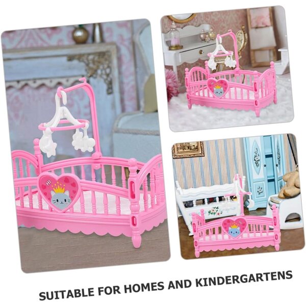 HEMOTON Rosa Miniaturbett für Puppenhaus – kreatives und pädagogisches Zubehör