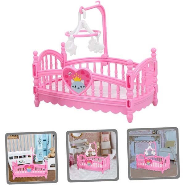 HEMOTON Rosa Miniaturbett für Puppenhaus – kreatives und pädagogisches Zubehör