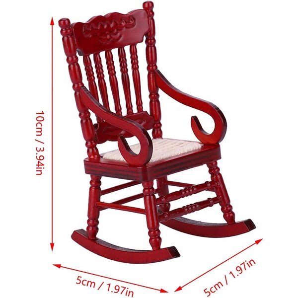 Sedia a dondolo in legno miniatura 1:12 per casa delle bambole, mogano, bianco e rosso