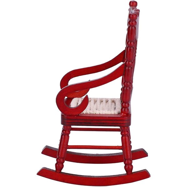 Sedia a dondolo in legno miniatura 1:12 per casa delle bambole, mogano, bianco e rosso