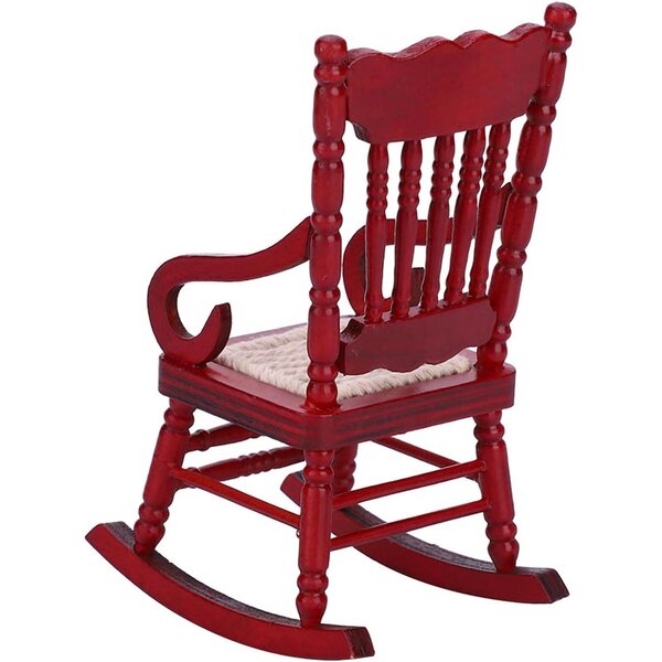 Sedia a dondolo in legno miniatura 1:12 per casa delle bambole, mogano, bianco e rosso