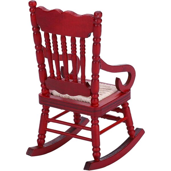 Sedia a dondolo in legno miniatura 1:12 per casa delle bambole, mogano, bianco e rosso