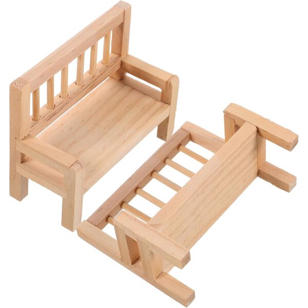 HEMOTON Mini Panca in Legno per Casa delle Bambole - Set 2 Pezzi Realistici 8x6x3,5 cm