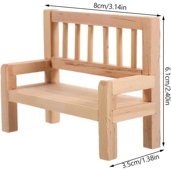HEMOTON Mini-Holzbank für Puppenhaus – Set mit 2 realistischen Teilen 8 x 6 x 3,5 cm