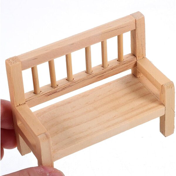 HEMOTON Mini-Holzbank für Puppenhaus – Set mit 2 realistischen Teilen 8 x 6 x 3,5 cm