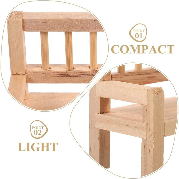 HEMOTON Mini-Holzbank für Puppenhaus – Set mit 2 realistischen Teilen 8 x 6 x 3,5 cm
