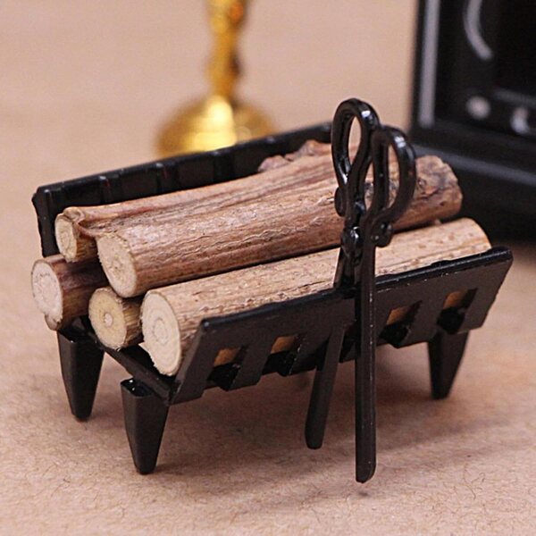Miniatur-Brennholzregal aus Metall und Holz, detaillierte Dekoration 1:12