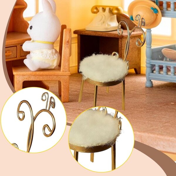 Miniatur-Metallstuhl 1:12 für Puppenhaus, goldenes dekoratives Accessoire