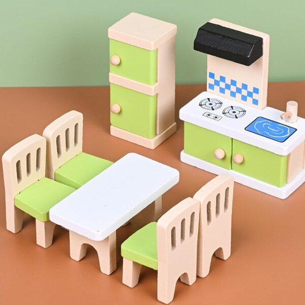 Holzmöbel für Miniatur-Puppenhäuser – Lern- und Kreativspiel