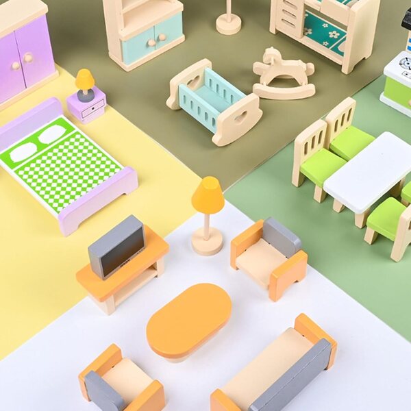 Holzmöbel für Miniatur-Puppenhäuser – Lern- und Kreativspiel
