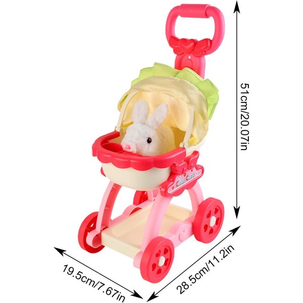Rosa Spielzeug-Kinderwagen für Haustiere mit interaktiven Soundeffekten