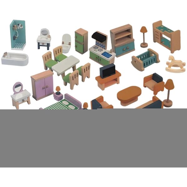 Holzmöbel für Puppenhaus | Sicheres und realistisches Miniaturset für Kinder