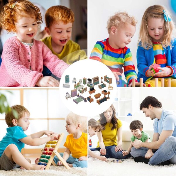 Holzmöbel für Puppenhaus | Sicheres und realistisches Miniaturset für Kinder