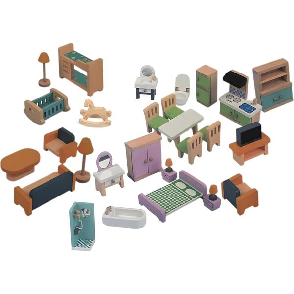 Holzmöbel für Puppenhaus | Sicheres und realistisches Miniaturset für Kinder