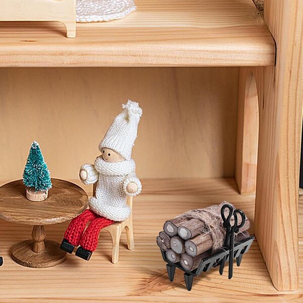 Miniatur-Holzregal aus Holz und Metall für Puppenhaus