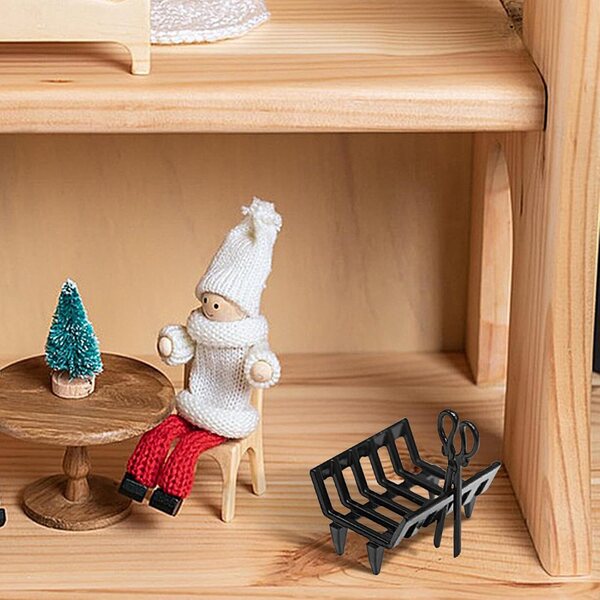 Puppenhaus-Miniatur-Holzregal, realistische Metall- und Holzdekoration