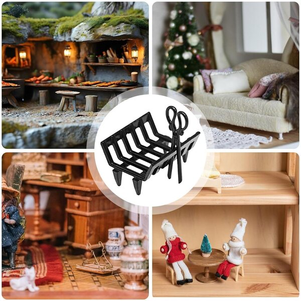 Puppenhaus-Miniatur-Holzregal, realistische Metall- und Holzdekoration