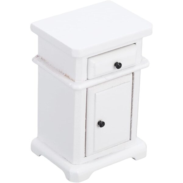 Chrees Comodino in Legno di Betulla Scala 1:12 per Casa delle Bambole Bianco