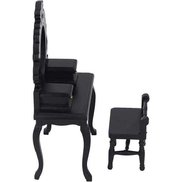Chrees Tavolo da Trucco in Miniatura 1:12 in Betulla con Sgabello Nero per Casa delle Bambole