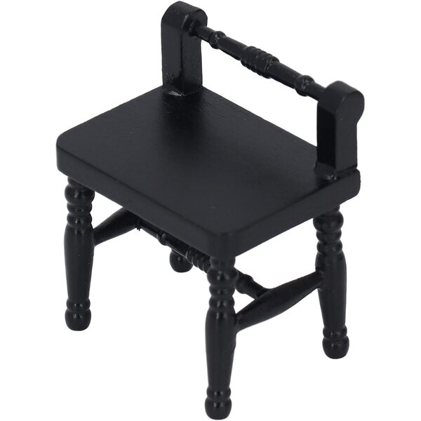 Chrees Tavolo da Trucco in Miniatura 1:12 in Betulla con Sgabello Nero per Casa delle Bambole