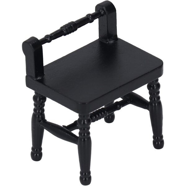Chrees Tavolo da Trucco in Miniatura 1:12 in Betulla con Sgabello Nero per Casa delle Bambole