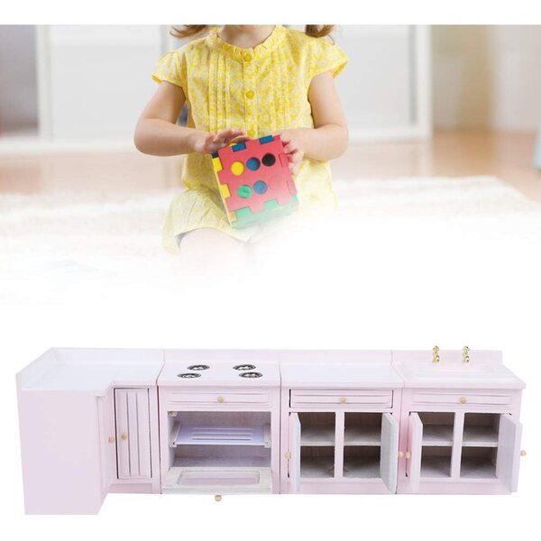 Mini Casa delle Bambole in Legno Rosa con Mobili Cucina e Accessori, Regalo Compleanno