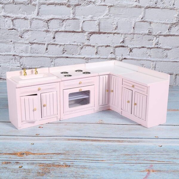 Mini Casa delle Bambole in Legno Rosa con Mobili Cucina e Accessori, Regalo Compleanno