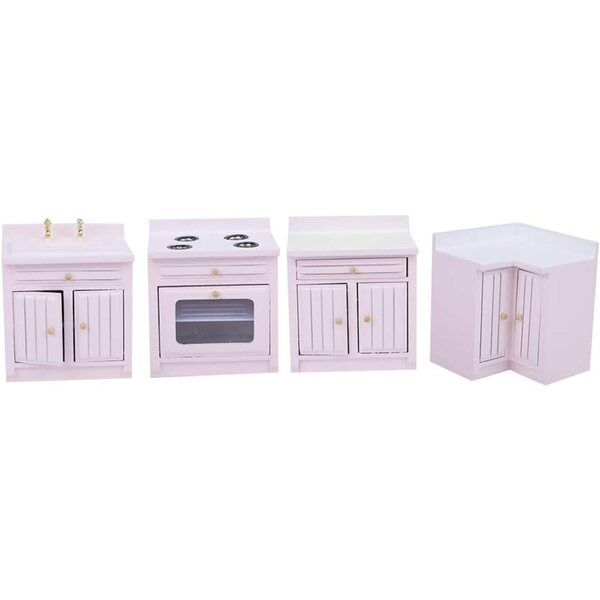 Mini Casa delle Bambole in Legno Rosa con Mobili Cucina e Accessori, Regalo Compleanno