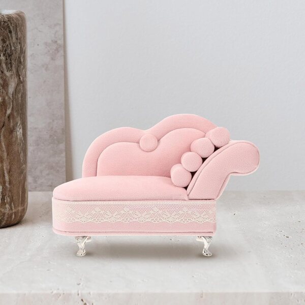 HEMOTON Miniatur-Sofa-Schmuckkästchen aus hellblauem Stoff, 19 x 13,5 x 7,5 cm, für Schmuck