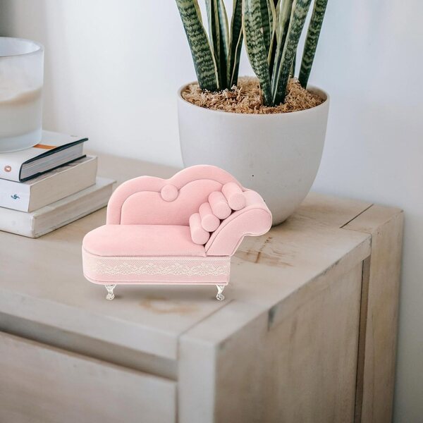 HEMOTON Miniatur-Sofa-Schmuckkästchen aus hellblauem Stoff, 19 x 13,5 x 7,5 cm, für Schmuck