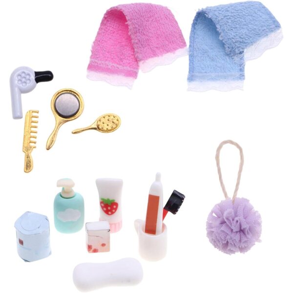 Miniatur-Badezimmerzubehör-Set für Puppenhäuser mit Seife und Handtuch
