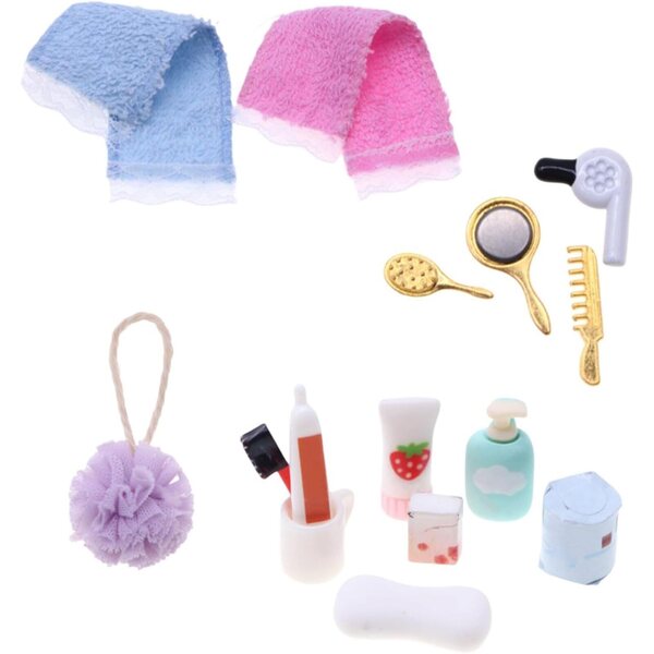 Miniatur-Badezimmerzubehör-Set für Puppenhäuser mit Seife und Handtuch