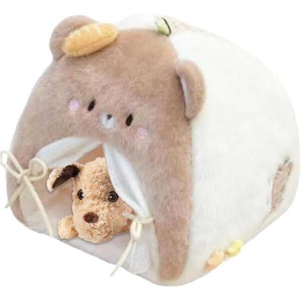 Letto Miniatura Morbido per Bambole con Tenda in Peluche per Gioco e Decorazione