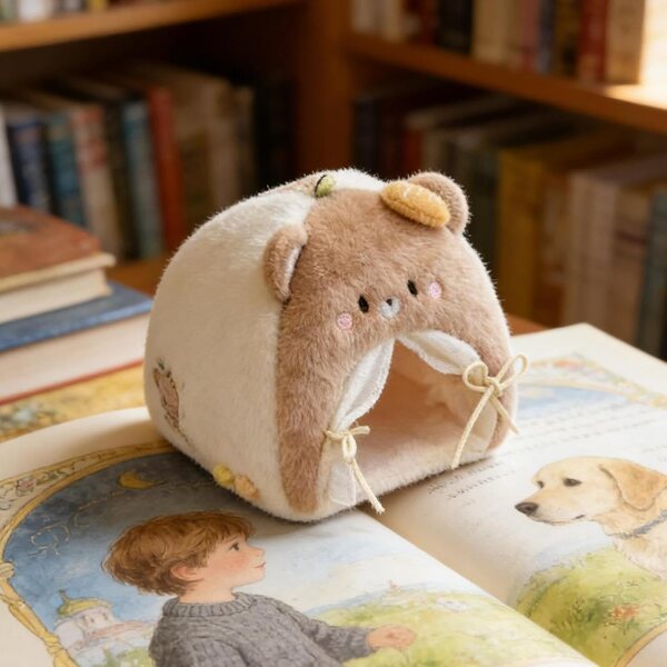 Letto Miniatura Morbido per Bambole con Tenda in Peluche per Gioco e Decorazione
