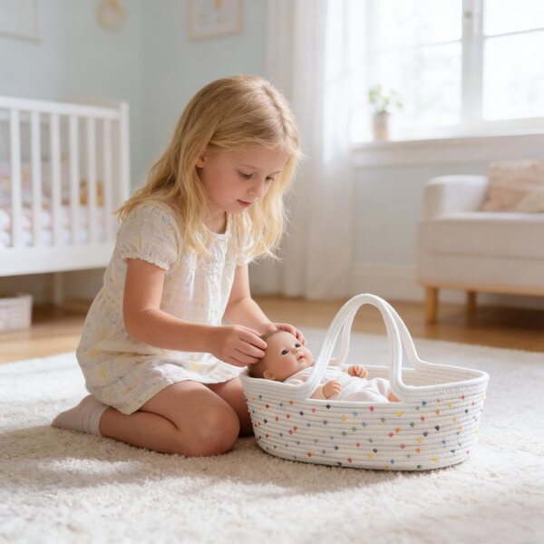 Pinky Reborn Cesto in Cotone per Bambole Reborn, Pieghevole con Manico, Decorativo e Versatile