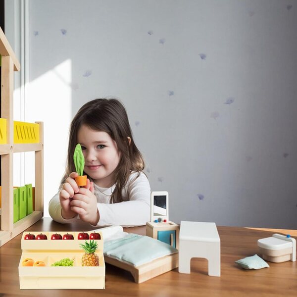Didiseaon Set 2 Mini Scaffali per Verdura e Frutta Beige per Casa delle Bambole