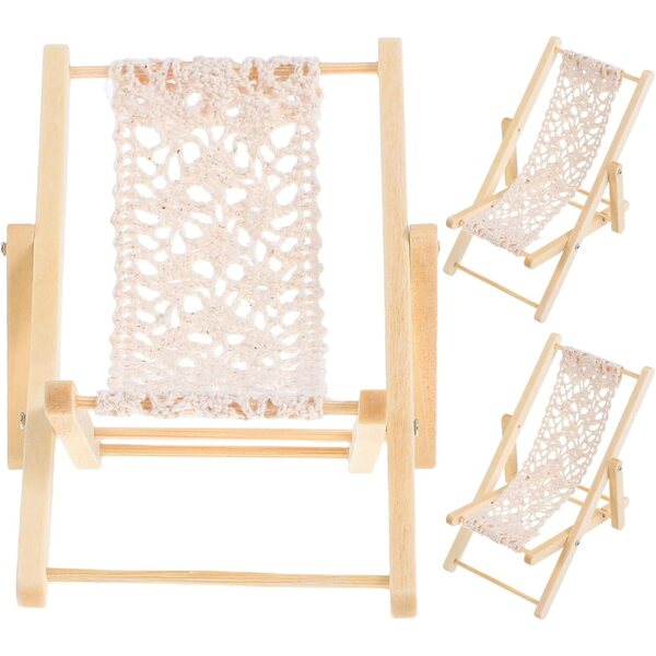 Set 3 Mini Sedie da Spiaggia in Legno per Micro Paesaggi e Casette delle Bambole