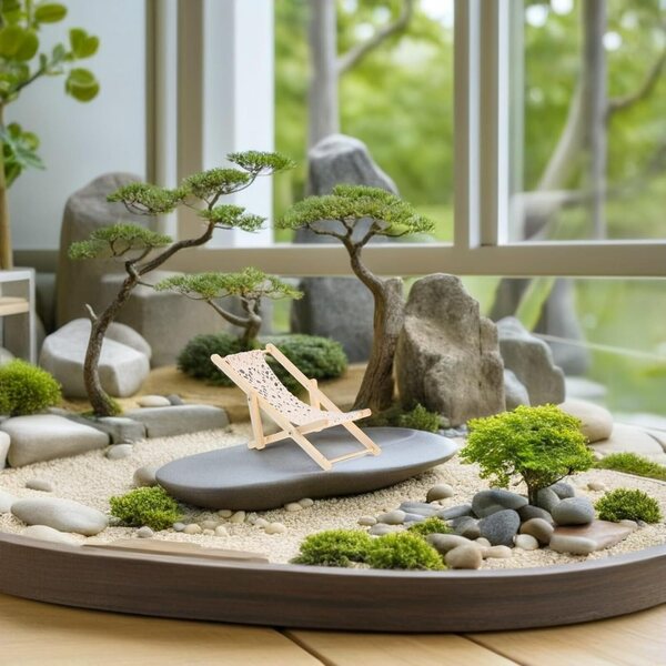 Set 3 Mini Sedie da Spiaggia in Legno per Micro Paesaggi e Casette delle Bambole