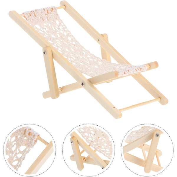 Set 3 Mini Sedie da Spiaggia in Legno per Micro Paesaggi e Casette delle Bambole