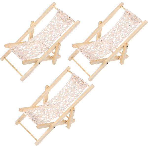 Set 3 Mini Sedie Spiaggia in Legno per Casa delle Bambole e Micro Paesaggi Fai da Te