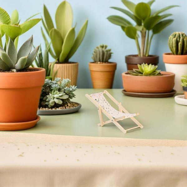 Set mit 3 Mini-Strandstühlen aus Holz für Puppenhäuser und DIY-Mikrolandschaften