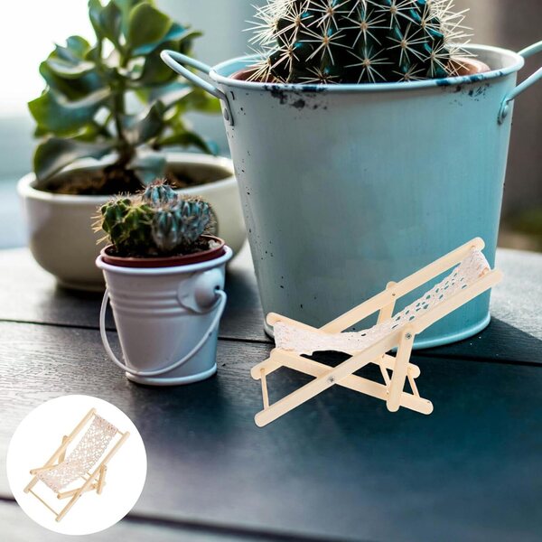 Set mit 3 Mini-Strandstühlen aus Holz für Puppenhäuser und DIY-Mikrolandschaften