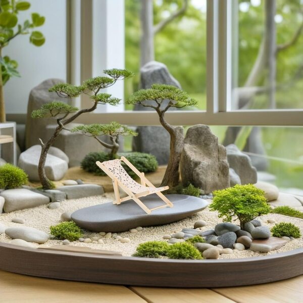 Set 3 Mini Sedie da Spiaggia in Legno Beige per Decorazioni Giardino delle Fate
