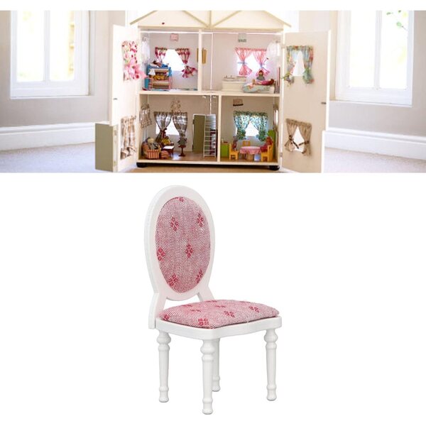 1:12 Puppenhausstuhl aus Holz mit hoher Rückenlehne und rosa Kissen