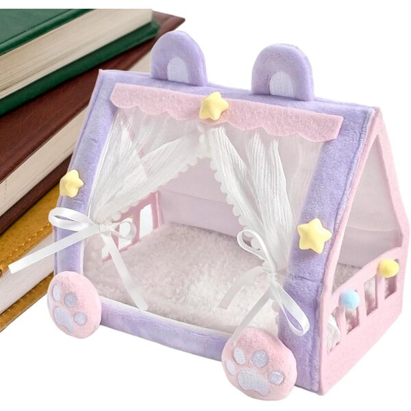 Lettino per bambole in tessuto 17x10,5 cm con baldacchino, mini mobili per gioco e decorazione
