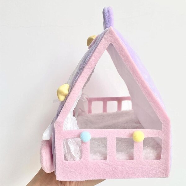 Lettino per bambole in tessuto 17x10,5 cm con baldacchino, mini mobili per gioco e decorazione
