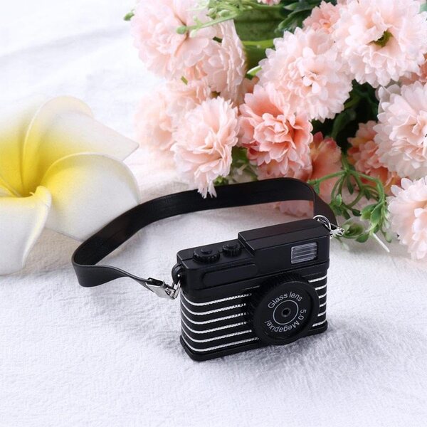 Mini fotocamera vintage in miniatura per casa delle bambole scala 1:12, accessorio retrò