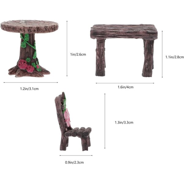 Set 4 Mobili da Giardino in Resina Miniatura: Tavoli e Sedie Rustiche per Micro Paesaggi
