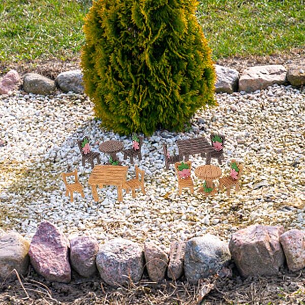 Set 4 Mobili da Giardino in Resina Miniatura: Tavoli e Sedie Rustiche per Micro Paesaggi