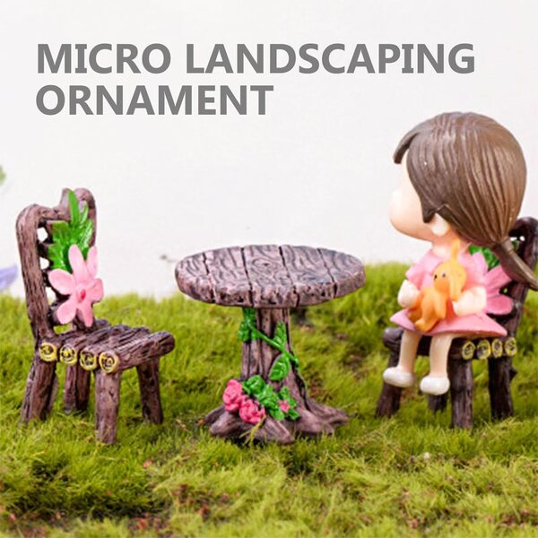 Set 4 Mobili da Giardino in Resina Miniatura: Tavoli e Sedie Rustiche per Micro Paesaggi
